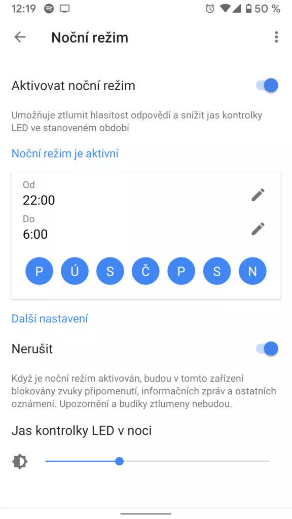 google home max aplikace nočni rezim