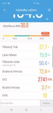 Ihealth Core aplikace výsledky vážení