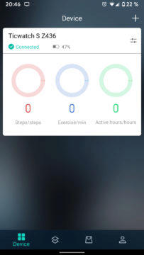 Mobvoi aplikace domovská obrazovka