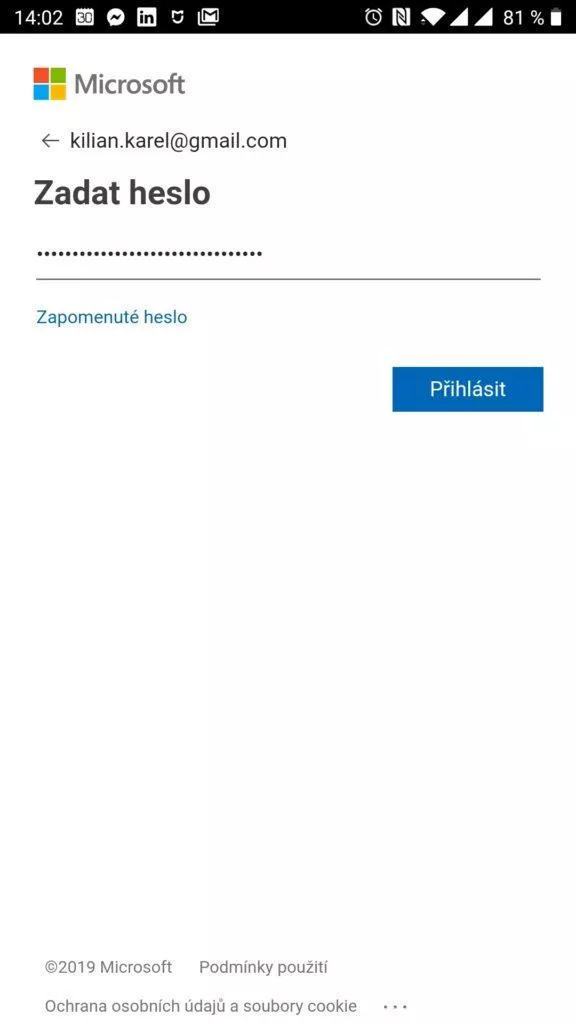 Přihlášení účtem Microsoft