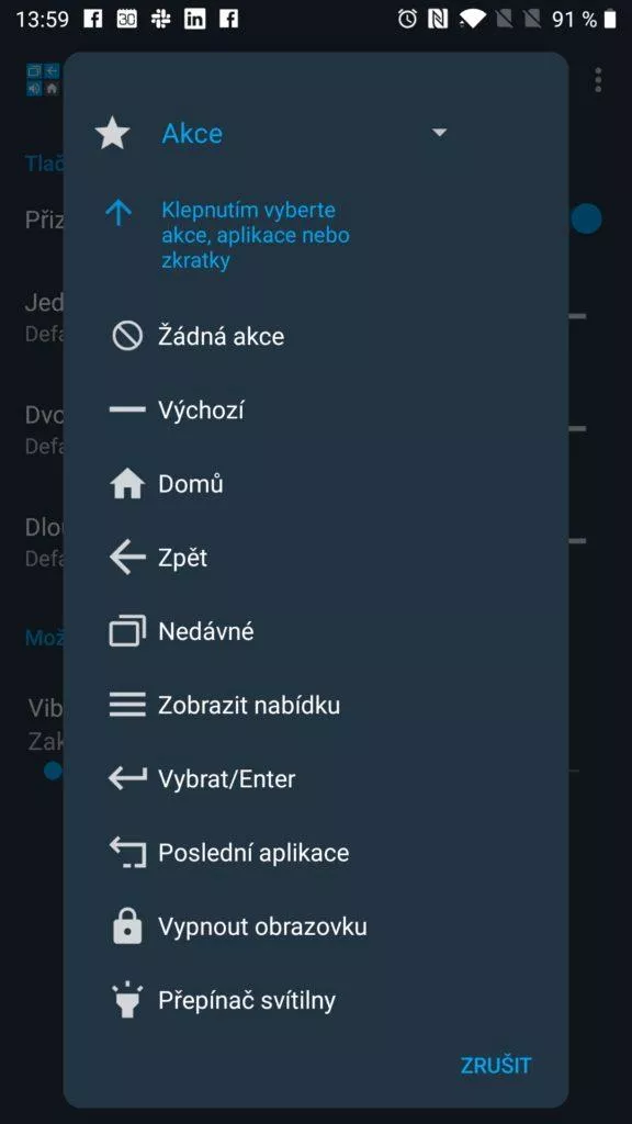 Seznam možných akcí