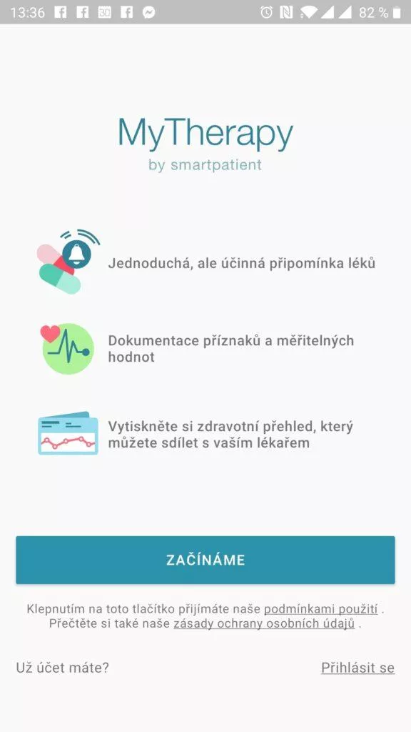 Úvodní obrazovka MyTherapy