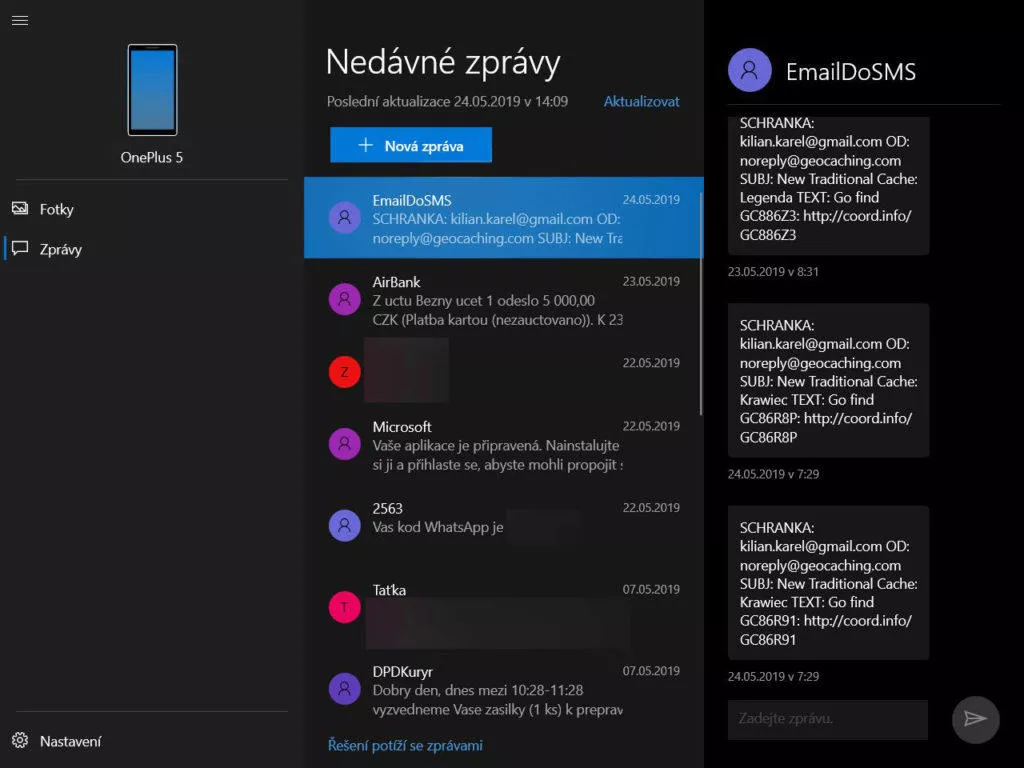 Váš telefon - sekce Zprávy