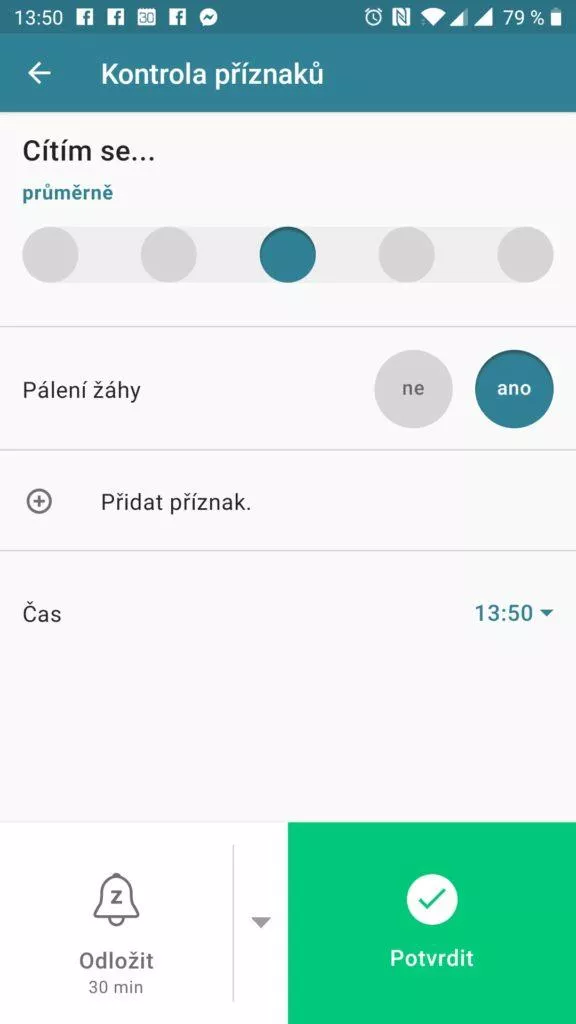 Zadávání příznaků