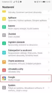 Android nastavení - Google