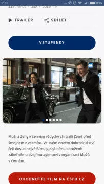 Aplikace Cinestar výběr filmu