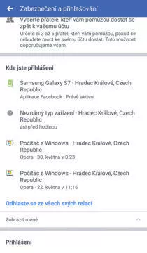 aplikace facebook seznam zařízení