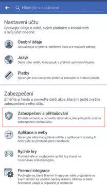 aplikace facebook zabezpečení