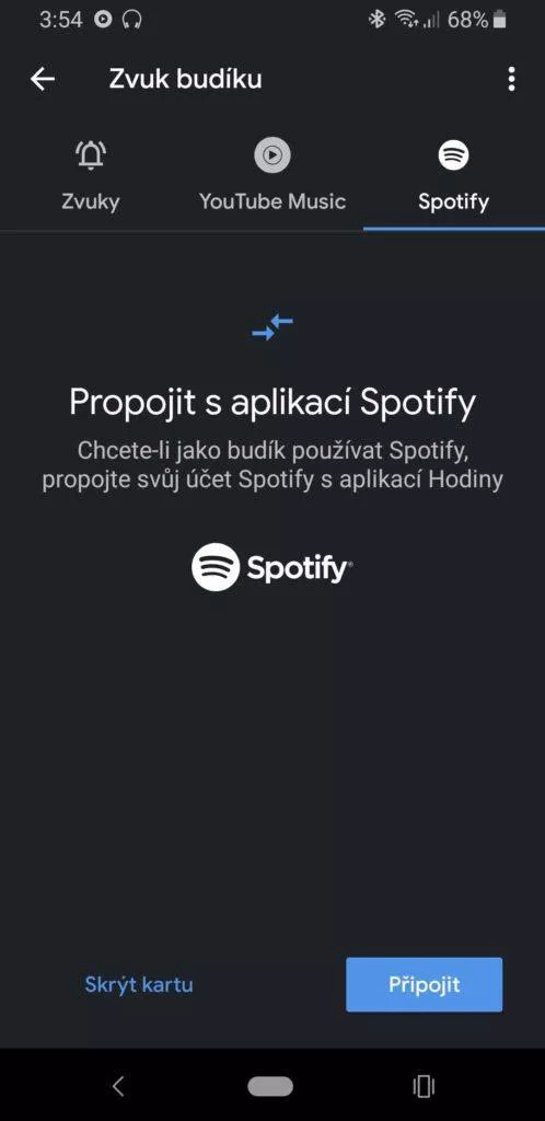 Hodiny Google propojení se Spotify