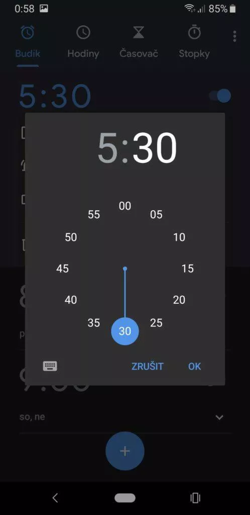 Hodiny Google nastavení času buzení