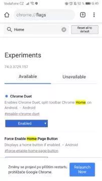 Google Chrome - lišta ovládání dole - restart