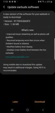 samsung galaxy buds aktualizace