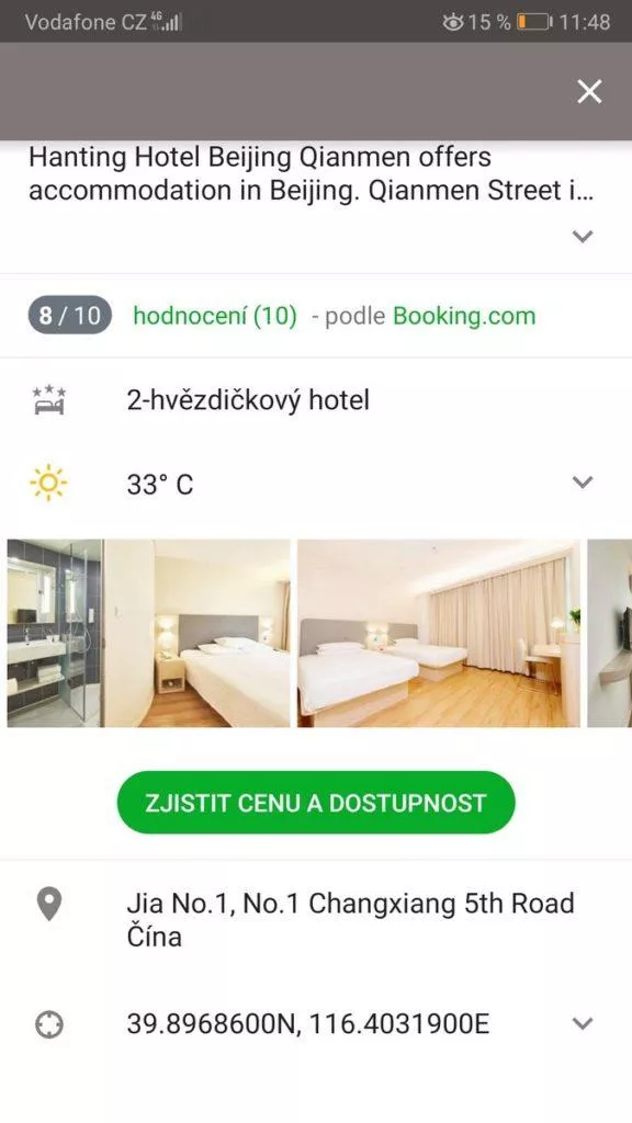 Mapy Booking - rezervace Peking
