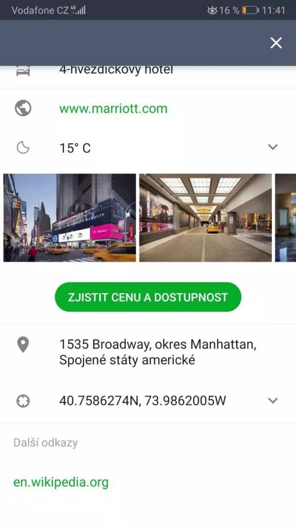 Mapy CZ - rezervace hotelu - info z booking