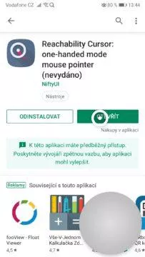 Režim ovládání jednou rukou na telefonu - Reachability Cursor