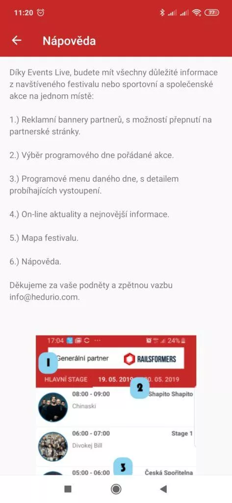 Nápověda aplikace Events Live