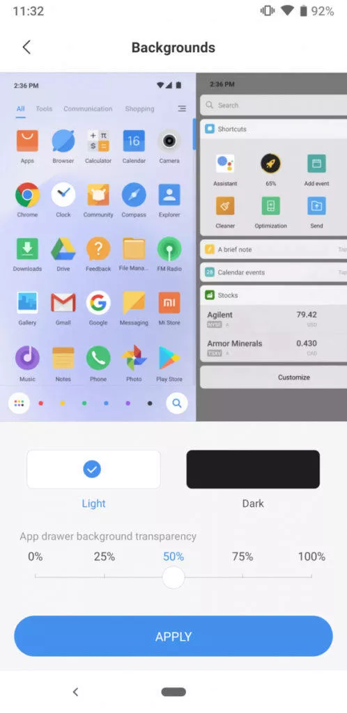 Poco Launcher 2 pruhledne pozadi