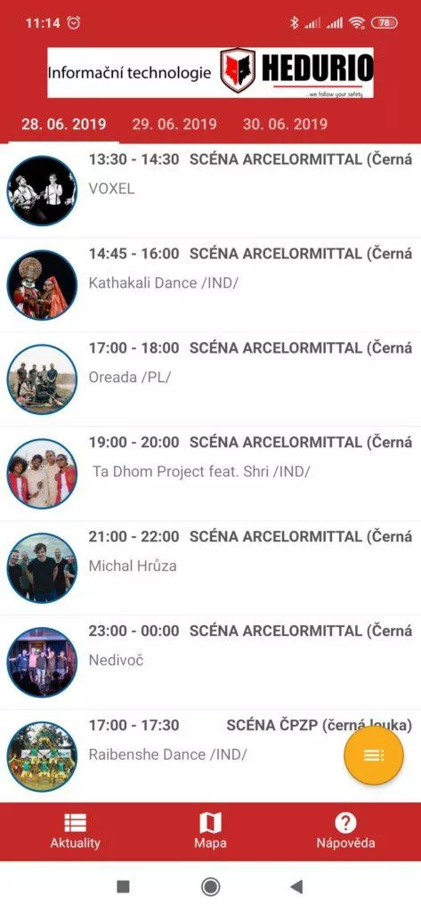 Program plánovaných vystoupení