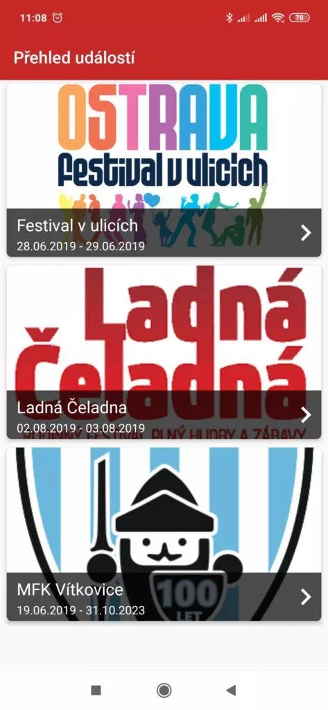 Sekce Přehled událostí