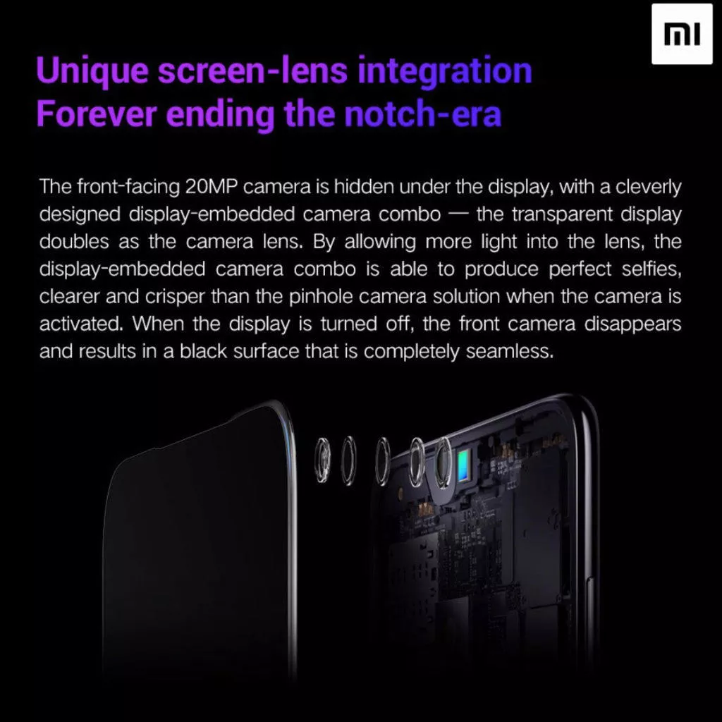Objektiv Xiaomi selfie kamery v displeji
