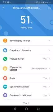 Stav náramku v aplikaci Mi Fit pro Xiaomi MiBand 4