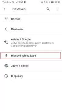 Telefon - vypnout hlasové vyhledávání