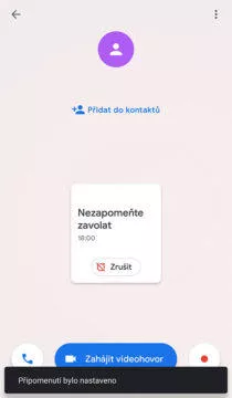 Upomínka na hovor aplikace Google Duo