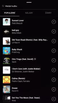 výběr hudby instagram stories