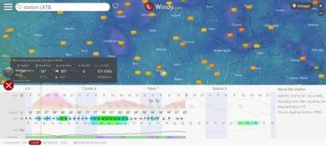 Počasí na webu Windy - nahlášená teplota