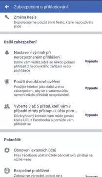 zabezpečení facebook účet