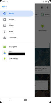 Menu správce souborů Android Q