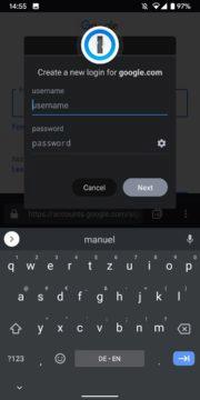 Android - správce hesel - dark mode