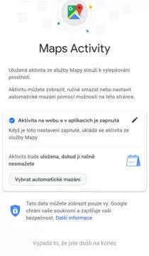 automatické mazání historie polohy google maps