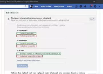 Facebook - hack - nastavení upozornění