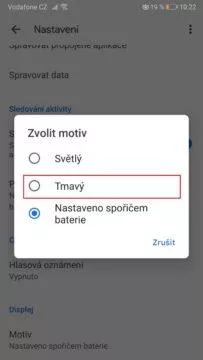 Google Fit - tmavý motiv