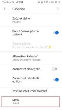 Google kalendář - Dark mode