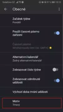 Google kalendář - temný režim