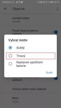 Google kalendář - tmavý režim