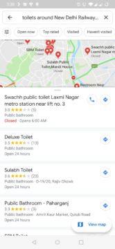 Vyhledání veřejných toalet na Google Mapy