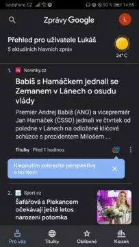 Google news - jak aktivovat tmavý režim