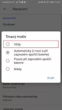 Google zprávy - jak aktivovat tmavý režim