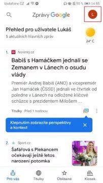 Google news - tmavý režim