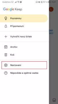 Google poznámky - temný režim