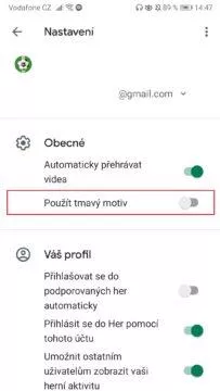 Hry Google - jak zapnout tmavý režim