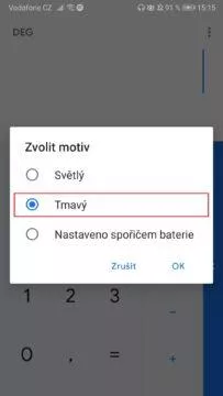 Kalkulačka Google - tmavý režim