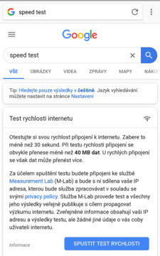 Měření rychlosti internetu Google
