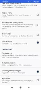 Nastavení aplikace Face Pause