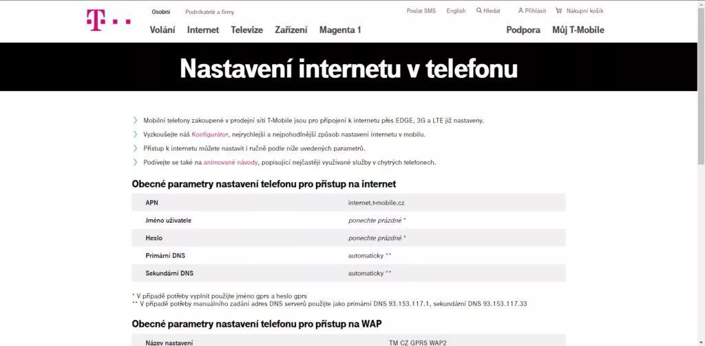 Nastavení T-Mobile