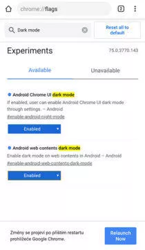nastavení tmavého režimu chrome