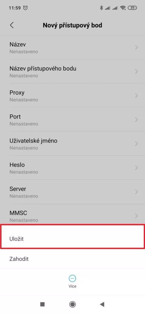 Uložit nové APN